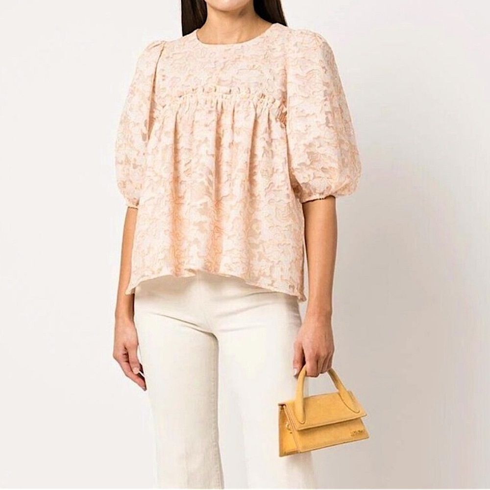 Stine Goya Emmeline Organza Embroidered Puff Sleeve Babydoll Boho Top size XS